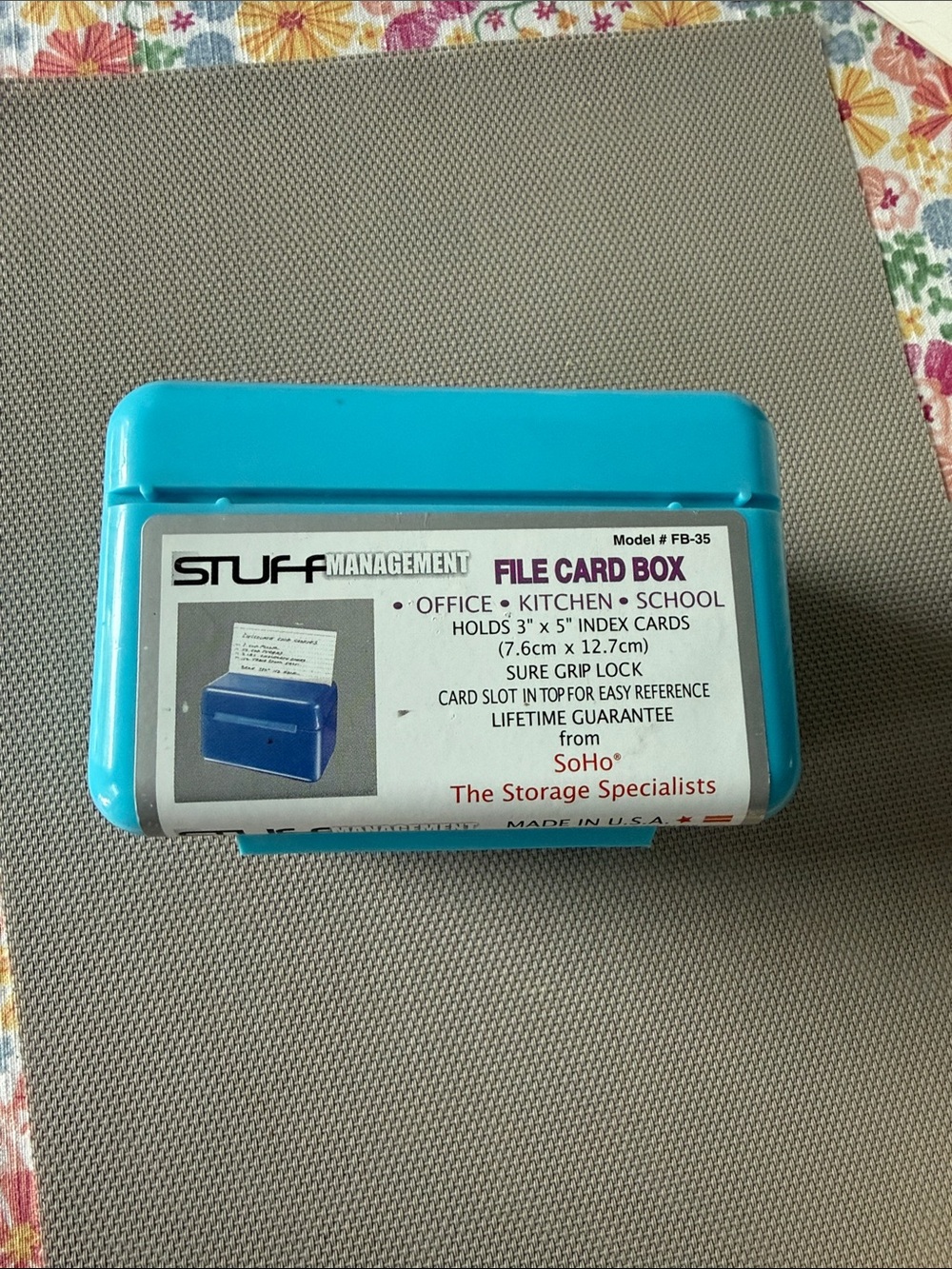 Soho Turquoise Plastic File Card Box